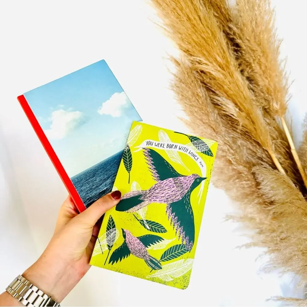 2 NEW ANTHROPOLOGIE Blue Red Ocean Yellow Pink Bird Rumi Notebook Note Pad Set